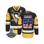 Men's Reebok Pittsburgh Penguins #87 Sidney Crosby Authentic Black Gold USA Flag Fashion 2017 Stanley Cup Champions NHL Jersey