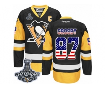 Men's Reebok Pittsburgh Penguins #87 Sidney Crosby Authentic Black Gold USA Flag Fashion 2017 Stanley Cup Champions NHL Jersey