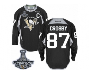 Men's Reebok Pittsburgh Penguins #87 Sidney Crosby Authentic Black Practice 2017 Stanley Cup Champions NHL Jersey