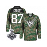 Men's Reebok Pittsburgh Penguins #87 Sidney Crosby Authentic Camo Veterans Day Practice 2017 Stanley Cup Final NHL Jersey