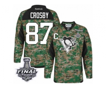 Men's Reebok Pittsburgh Penguins #87 Sidney Crosby Authentic Camo Veterans Day Practice 2017 Stanley Cup Final NHL Jersey