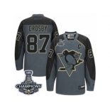 Men's Reebok Pittsburgh Penguins #87 Sidney Crosby Authentic Charcoal Cross Check Fashion 2017 Stanley Cup Champions NHL Jersey