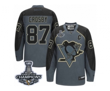 Men's Reebok Pittsburgh Penguins #87 Sidney Crosby Authentic Charcoal Cross Check Fashion 2017 Stanley Cup Champions NHL Jersey