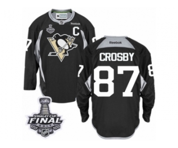 Men's Reebok Pittsburgh Penguins #87 Sidney Crosby Premier Black Practice 2017 Stanley Cup Final NHL Jersey