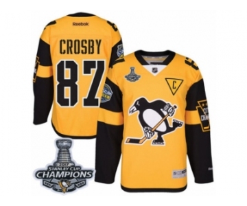 Men's Reebok Pittsburgh Penguins #87 Sidney Crosby Premier Gold 2017 Stadium Series 2017 Stanley Cup Champions NHL Jersey