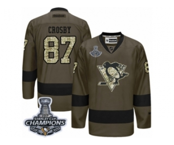 Men's Reebok Pittsburgh Penguins #87 Sidney Crosby Premier Green Salute to Service 2017 Stanley Cup Champions NHL Jersey