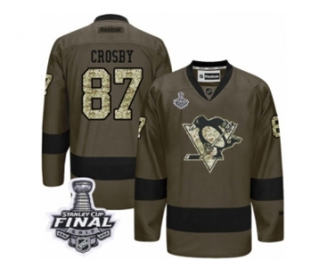 Men's Reebok Pittsburgh Penguins #87 Sidney Crosby Premier Green Salute to Service 2017 Stanley Cup Final NHL Jersey