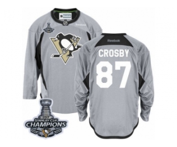 Men's Reebok Pittsburgh Penguins #87 Sidney Crosby Premier Grey Practice 2017 Stanley Cup Champions NHL Jersey