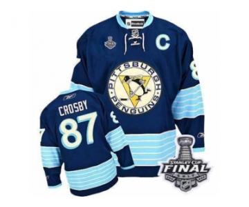 Men's Reebok Pittsburgh Penguins #87 Sidney Crosby Premier Navy Blue Third Vintage 2017 Stanley Cup Final NHL Jersey