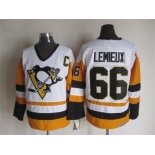 NHL Pittsburgh Penguins #66 Mario Lemieux Throwback white-yellow jerseys