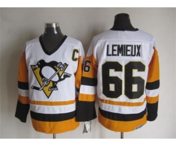 NHL Pittsburgh Penguins #66 Mario Lemieux Throwback white-yellow jerseys