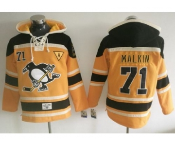 Pittsburgh Penguins #71 Evgeni Malkin Gold Sawyer Hooded Sweatshirt Stitched NHL Jersey