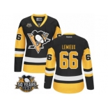 Women's Reebok Pittsburgh Penguins #66 Mario Lemieux Authentic Black Gold Third 50th Anniversary Patch NHL Jersey