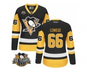 Women's Reebok Pittsburgh Penguins #66 Mario Lemieux Authentic Black Gold Third 50th Anniversary Patch NHL Jersey