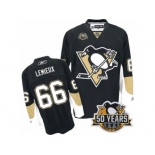 Women's Reebok Pittsburgh Penguins #66 Mario Lemieux Authentic Black Home 50th Anniversary Patch NHL Jersey