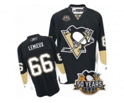 Women's Reebok Pittsburgh Penguins #66 Mario Lemieux Authentic Black Home 50th Anniversary Patch NHL Jersey