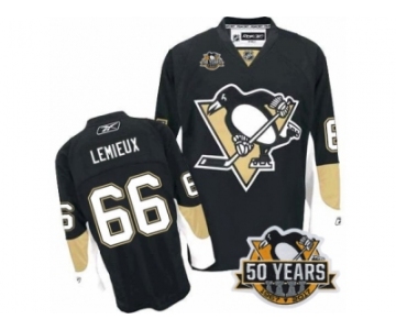 Women's Reebok Pittsburgh Penguins #66 Mario Lemieux Authentic Black Home 50th Anniversary Patch NHL Jersey