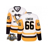 Women's Reebok Pittsburgh Penguins #66 Mario Lemieux Authentic White Away 50th Anniversary Patch NHL Jersey