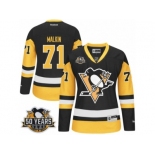 Women's Reebok Pittsburgh Penguins #71 Evgeni Malkin Authentic Black Gold Third 50th Anniversary Patch NHL Jersey