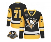 Women's Reebok Pittsburgh Penguins #71 Evgeni Malkin Authentic Black Gold Third 50th Anniversary Patch NHL Jersey