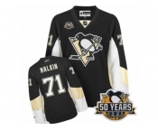 Women's Reebok Pittsburgh Penguins #71 Evgeni Malkin Authentic Black Home 50th Anniversary Patch NHL Jersey