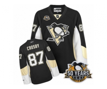 Women's Reebok Pittsburgh Penguins #87 Sidney Crosby Authentic Black Home 50th Anniversary Patch NHL Jersey