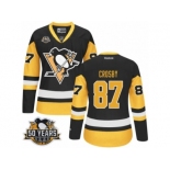 Women's Reebok Pittsburgh Penguins #87 Sidney Crosby Authentic BlackGold Third 50th Anniversary Patch NHL Jersey