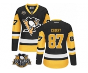 Women's Reebok Pittsburgh Penguins #87 Sidney Crosby Authentic BlackGold Third 50th Anniversary Patch NHL Jersey