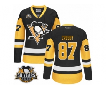 Women's Reebok Pittsburgh Penguins #87 Sidney Crosby Authentic BlackGold Third 50th Anniversary Patch NHL Jersey