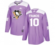 Youth Adidas Pittsburgh Penguins #10 Ron Francis Authentic Purple Fights Cancer Practice NHL Jersey