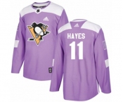 Youth Adidas Pittsburgh Penguins #11 Jimmy Hayes Authentic Purple Fights Cancer Practice NHL Jersey