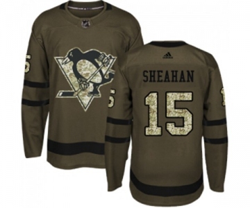 Youth Adidas Pittsburgh Penguins #15 Riley Sheahan Authentic Green Salute to Service NHL Jersey