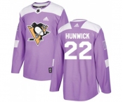 Youth Adidas Pittsburgh Penguins #22 Matt Hunwick Authentic Purple Fights Cancer Practice NHL Jersey