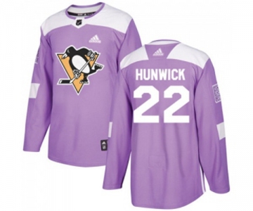 Youth Adidas Pittsburgh Penguins #22 Matt Hunwick Authentic Purple Fights Cancer Practice NHL Jersey