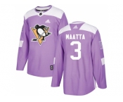 Youth Adidas Pittsburgh Penguins #3 Olli Maatta Purple Authentic Fights Cancer Stitched NHL Jersey