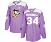 Youth Adidas Pittsburgh Penguins #34 Tom Kuhnhackl Authentic Purple Fights Cancer Practice NHL Jersey