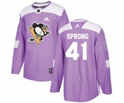 Youth Adidas Pittsburgh Penguins #41 Daniel Sprong Authentic Purple Fights Cancer Practice NHL Jersey