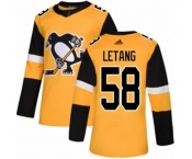 Youth Adidas Pittsburgh Penguins #58 Kris Letang Authentic Gold Alternate NHL Jersey