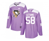 Youth Adidas Pittsburgh Penguins #58 Kris Letang Purple Authentic Fights Cancer Stitched NHL Jersey