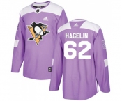 Youth Adidas Pittsburgh Penguins #62 Carl Hagelin Authentic Purple Fights Cancer Practice NHL Jersey