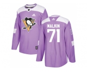 Youth Adidas Pittsburgh Penguins #71 Evgeni Malkin Purple Authentic Fights Cancer Stitched NHL Jersey