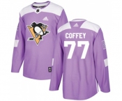 Youth Adidas Pittsburgh Penguins #77 Paul Coffey Authentic Purple Fights Cancer Practice NHL Jersey