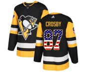 Youth Adidas Pittsburgh Penguins #87 Sidney Crosby Authentic Black USA Flag Fashion NHL Jersey