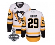 Youth Reebok Pittsburgh Penguins #29 Marc-Andre Fleury Authentic White Away 2017 Stanley Cup Final NHL Jersey