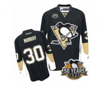 Youth Reebok Pittsburgh Penguins #30 Matt Murray Authentic Black Home 50th Anniversary Patch NHL Jersey