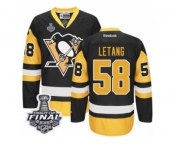 Youth Reebok Pittsburgh Penguins #58 Kris Letang Authentic Black Gold Third 2017 Stanley Cup Final NHL Jersey