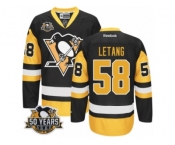 Youth Reebok Pittsburgh Penguins #58 Kris Letang Authentic Black Gold Third 50th Anniversary Patch NHL Jersey