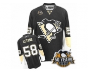 Youth Reebok Pittsburgh Penguins #58 Kris Letang Authentic Black Home 50th Anniversary Patch NHL Jersey