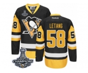 Youth Reebok Pittsburgh Penguins #58 Kris Letang Premier Black Gold Third 2017 Stanley Cup Champions NHL Jersey