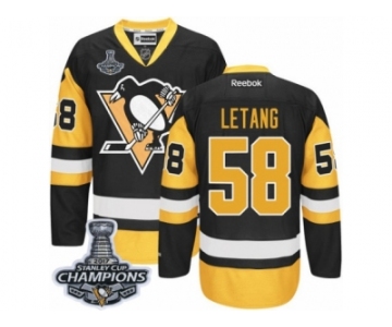 Youth Reebok Pittsburgh Penguins #58 Kris Letang Premier Black Gold Third 2017 Stanley Cup Champions NHL Jersey